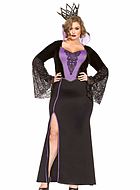Evil queen, costume dress, high slit, velvet, stay up collar, XL to 4XL